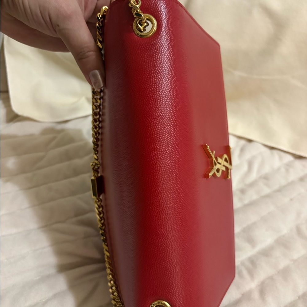Yves Saint Laurent Red Clutch with Gold Chain - Picture 9 of 12